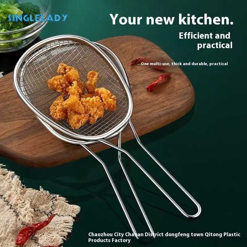 Steel Stainless Colander 304 Grade Household Kitchen Frying Oil Filter Spoon Frying Pan Filter Scre