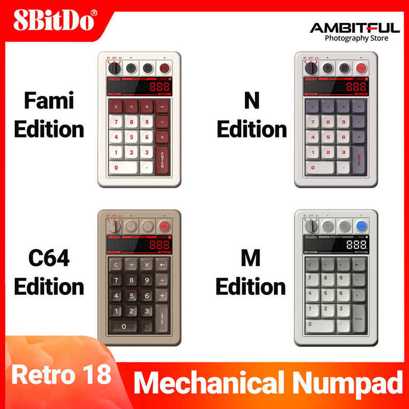 ❤ 8Bitdo Retro 18 Mechanical Keyboard Supports Calculator Mode, Bluetooth/2.4G/Wired Numpad For