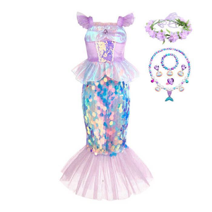 ❤ 2023 New Summer Little Mermaid Cosplay Kids Dresses Girls Princess Ariel Halloween Costume Ch
