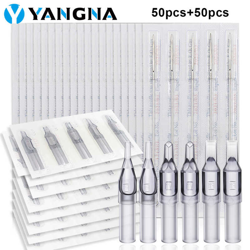Yangna Tattoo Needles และ Pin Set 50 ชิ้นทิ้ง 3/5 7 9Rl 9Rs 5/7 / 9M1 ขนาดเข็ม เ