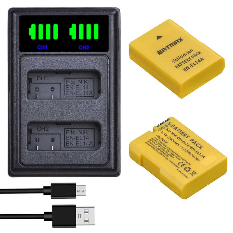 Batmax 0 EN-EL14 EN-EL14A EL14 Battery+New LED USB Dual Charger for Nikon d A