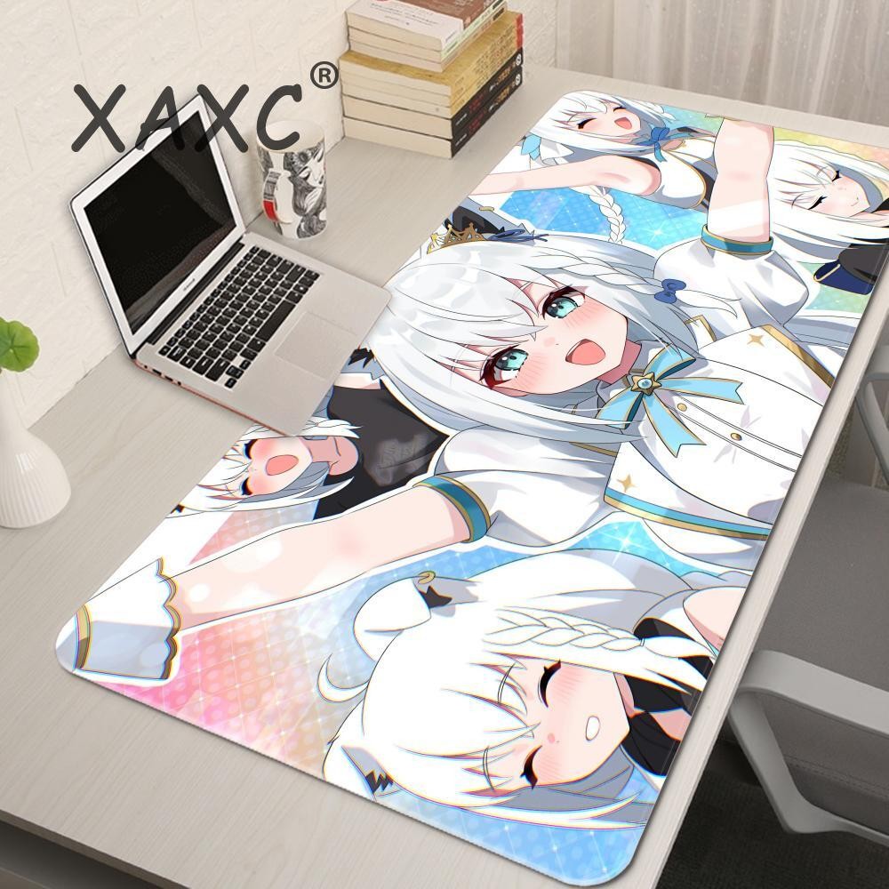Hololive Shirakami Fubuki แผ่นรองเมาส์แล็ปท็อปหูแมวสีขาวขยายโต๊ะ XL อะนิเมะสาว Mousepad PC Gamer ตู้แป้นพิมพ์พรม