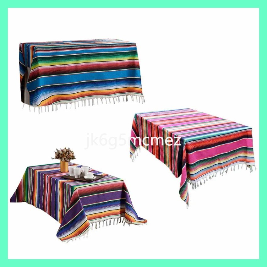 insรุ่นขายดี  Ethnic Style Table Cloth Beach Blanket Cotton Mexican Indian Handmade Rainbow Blanke