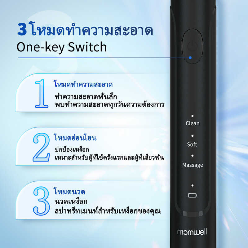 ❤ จัดส่งจากประเทศไทย Mornwell T37 Electric Toothbrush Ipx7 กันน้ำ – 3