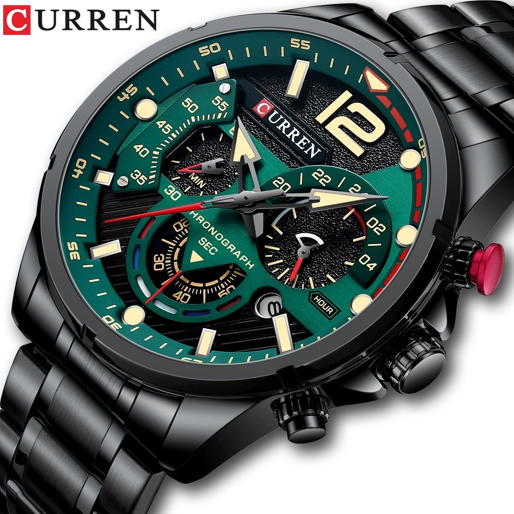 CURREN men watch stainless steel luxury casual quartz watch with luminous hands sports chronograph