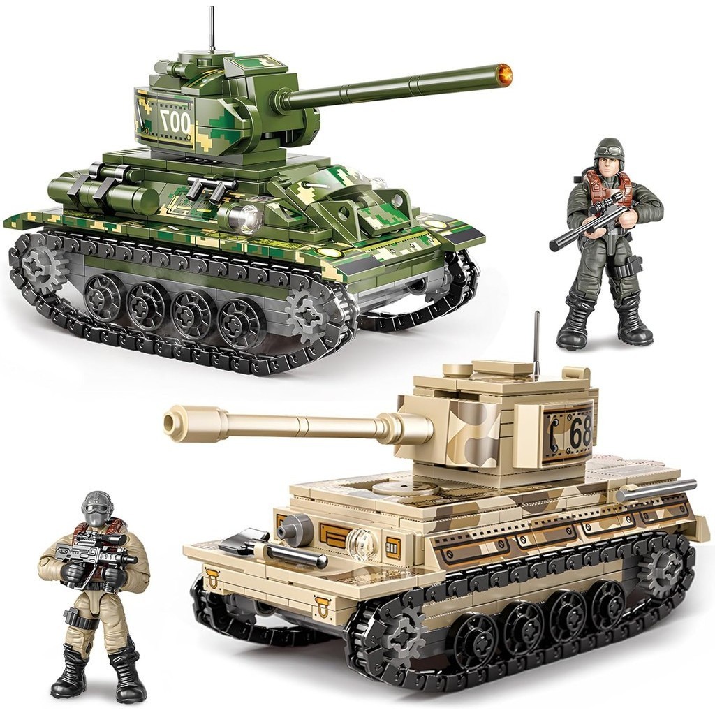 896pcs ใช้งานร่วมกับ Tiger-heavy Tank Building Block T-34 & Tiger Panzer WW2 ทหาร Series อิฐของเล่น