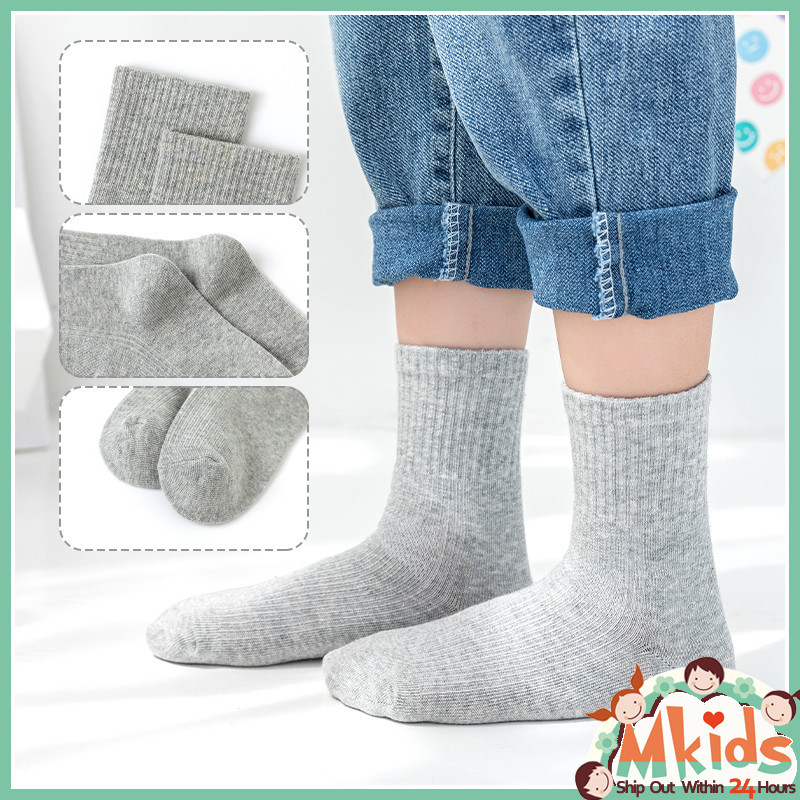 [ส่งจากในประเทศ🚚] ถุงเท้าสีขาว 6 คู่ สำหรับเด็ก 1-12 ปี Mid-Tube Cotton Stripe สำหรับนักเรียน - รูปที่ 4