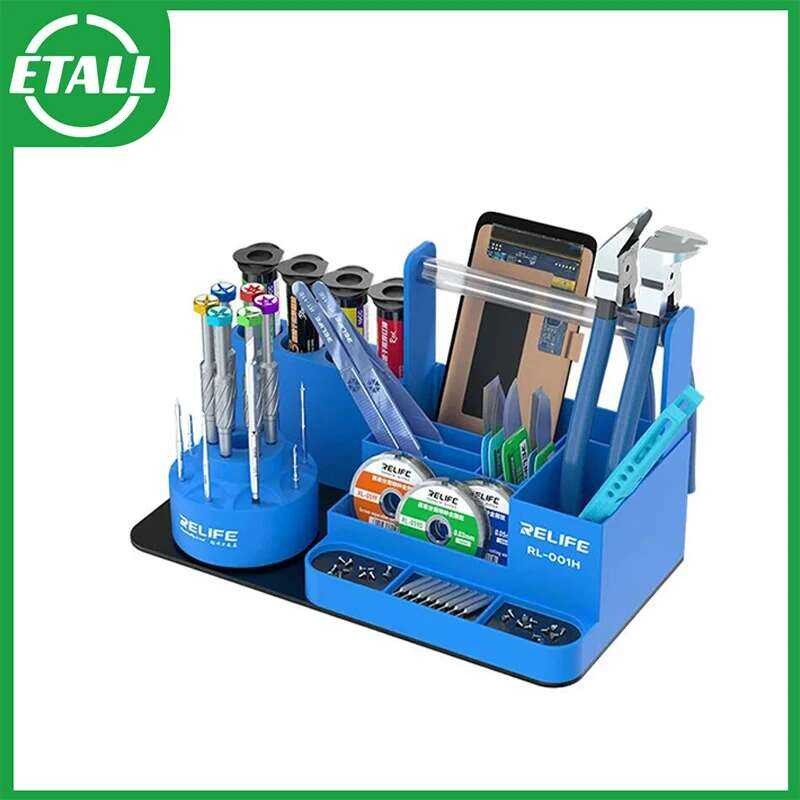 RELIFE ที่ยึดหมุนได้หลายฟังก์ชันสำหรับซ่อมโทรศัพท์ RL-001H ไขควง แหนบ กล่องเก็บสายไฟ