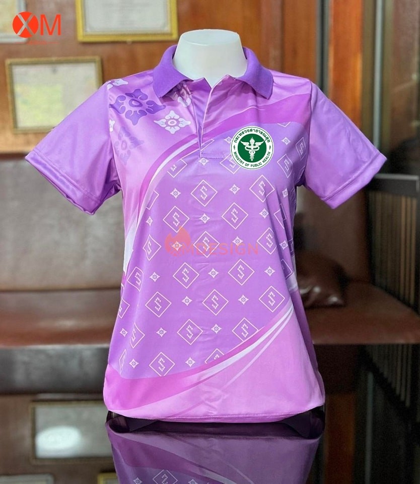 สีม่วงระบายอากาศได้ เสื้อโปโล พิมพ์ลาย ทรงผู้ชาย ทรงผู้หญิง( สาธารณสุข สพฐ อปท มหาดไทย อสม สำนักงานคณะกรรมการการศึกษาพื้นฐาน)15