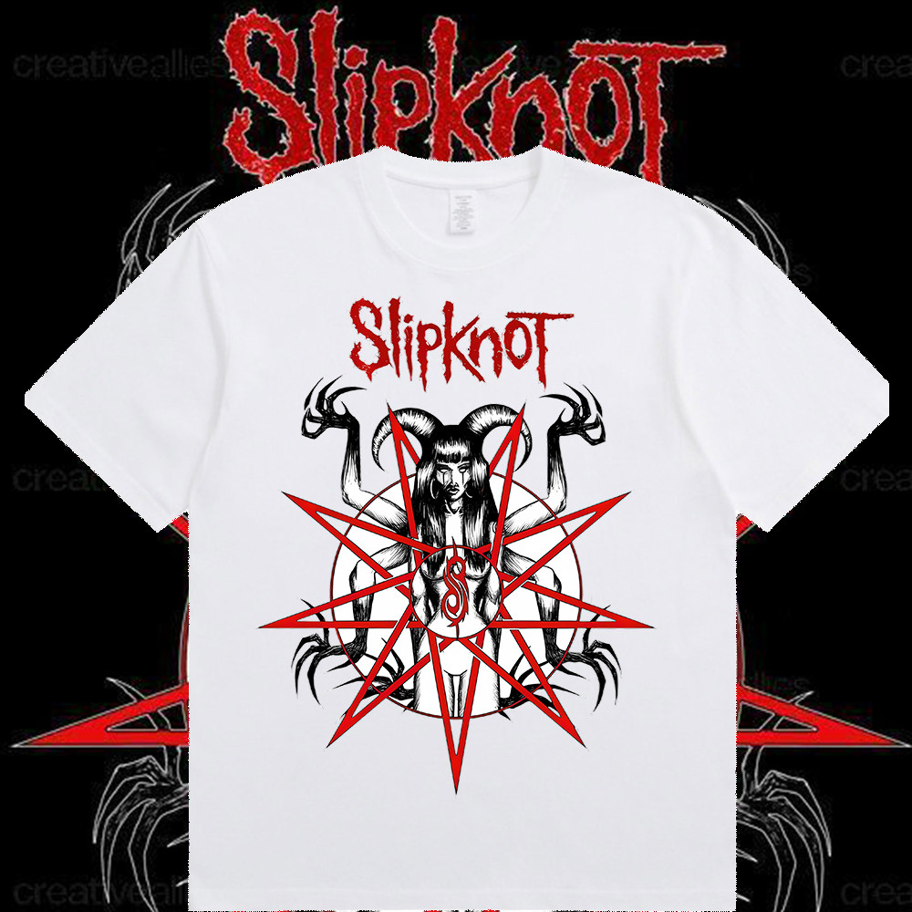 [ยืดผมไทย] วง Slipknot พิมพ์แขนสั้นสหายเฮฟวีเมทัลร็อคเสื้อยืดหลวมสตรีทลมผ้าฝ้ายระบายอากาศแนวโน้มฤดูร้อน [COD + ผมวัน]