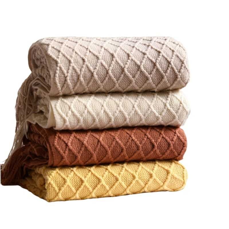 LY Nordic Sofa Blanket Cover Knitted Blanket Plaid Throw Tassels Bedspread Golden Blanket For Sprin