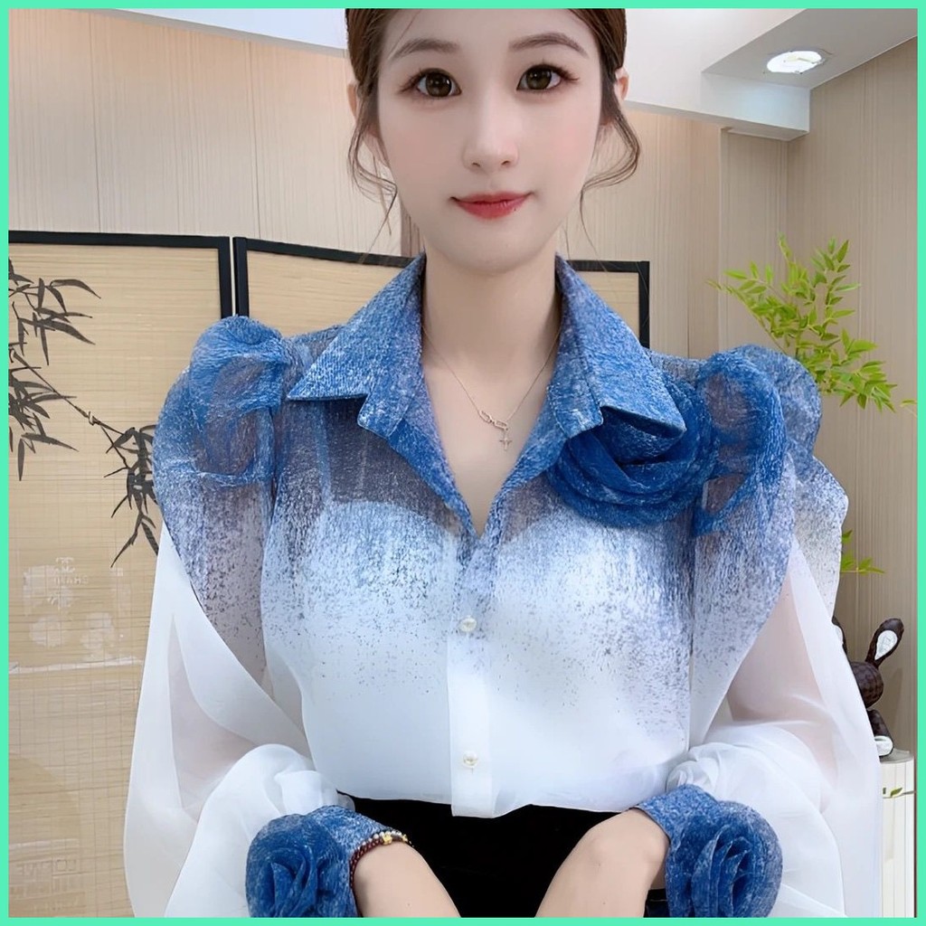 เสื้อเชิ้ตวินเทจ สไตล์ฝรั่งเศส ใหม่ปี2025แขนยาว กันแดด ผอมเพรียว สไตล์หวาน ชนบท เนื้อผ้าโพลีเอสเตอร์
