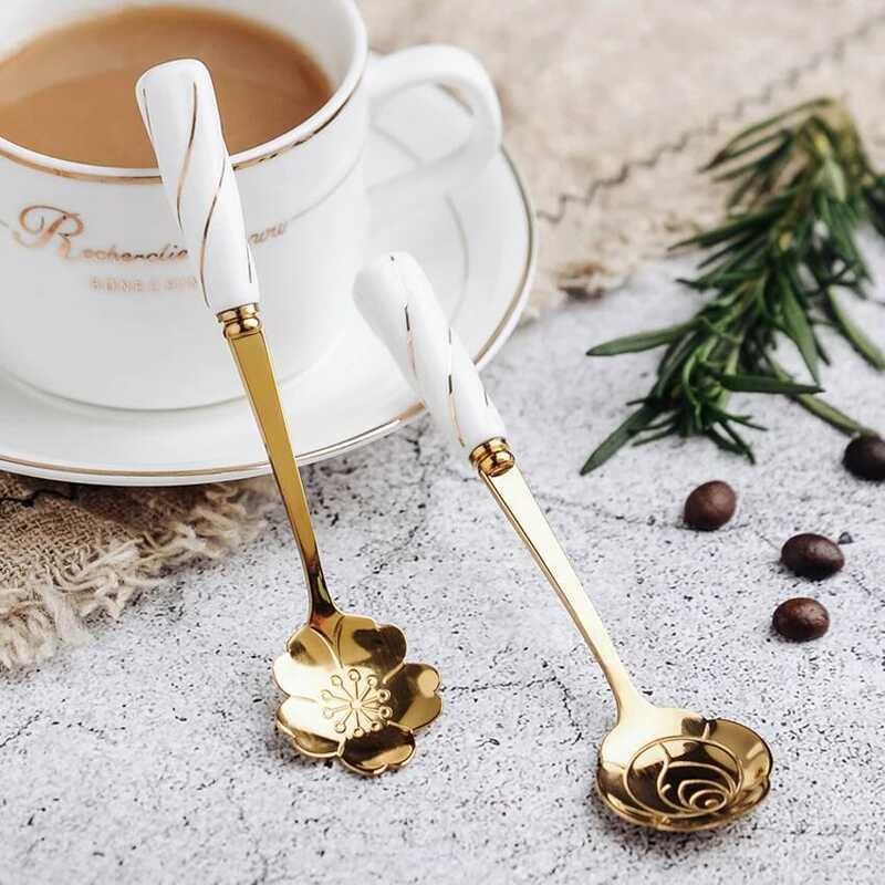 Japanese Stainless Steel Rose Spoon, Cherry Spoon, Golden, Sier Coffee Spoons, Dessert Spoon, Creat
