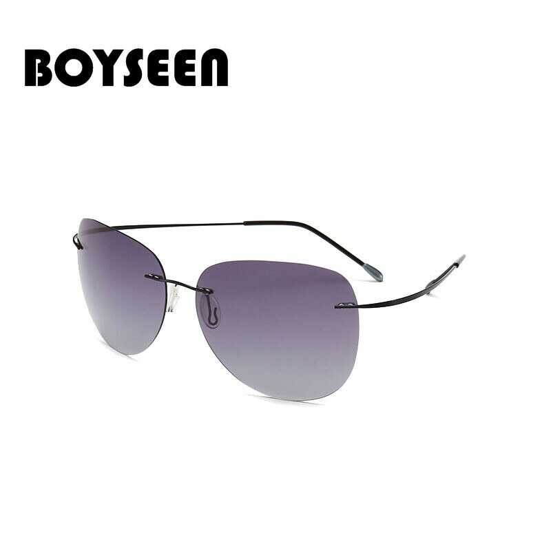 Glasses}Boyseen {Paopao Titanium Frame Rimless Polarized Super Light Men Mirror Sunglasses Designe