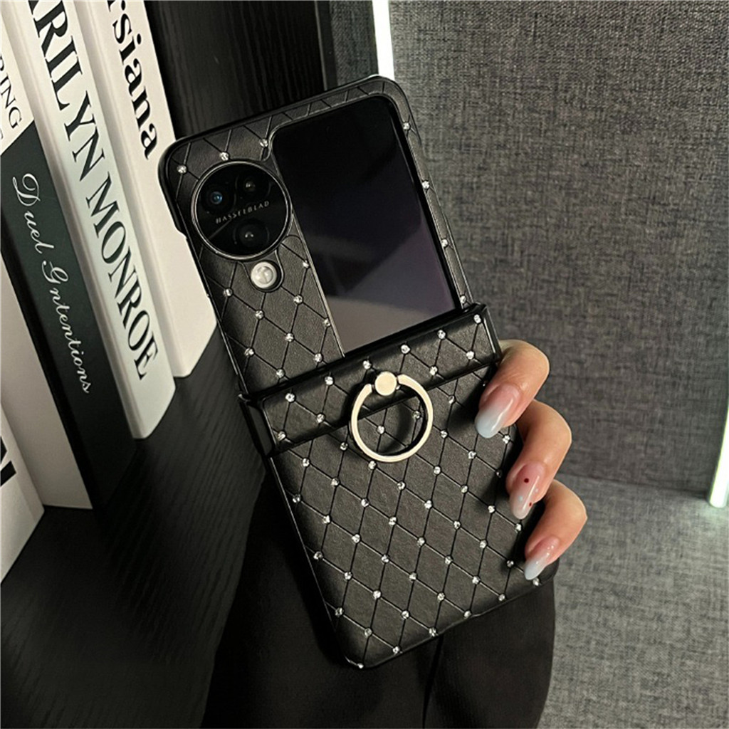 Luxury Glitter Rhinestone คริสตัลสีดําเคสโทรศัพท์พร้อมแหวนสําหรับ OPPO N3Flip N2 Flip N3 Flip N2flip N3Flip กันกระแทกปกหลัง