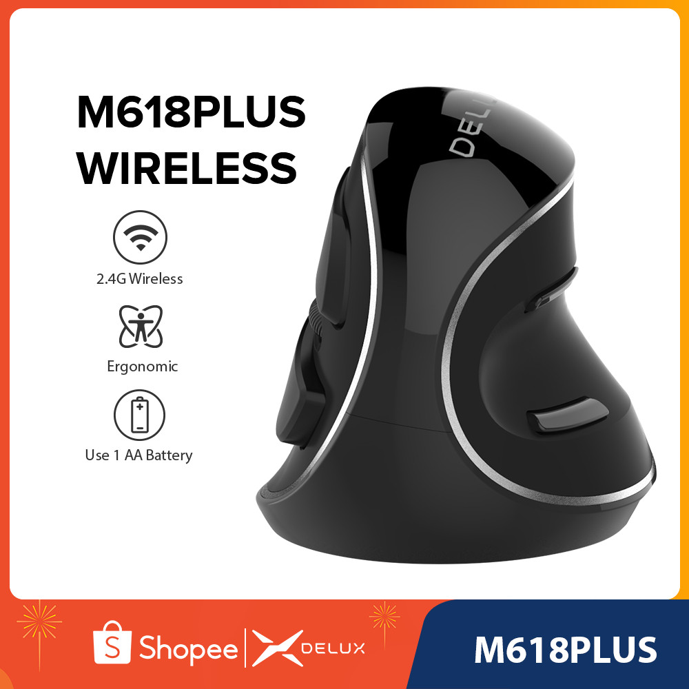 DELUX M618 PLUS ERGONOMIC เมาส์ไร้สาย 800/1200/1600 DPI 6 ปุ่มฟังก์ชั่นเมาส์ออปติคัลแบบถอดได้แผ่นรอ