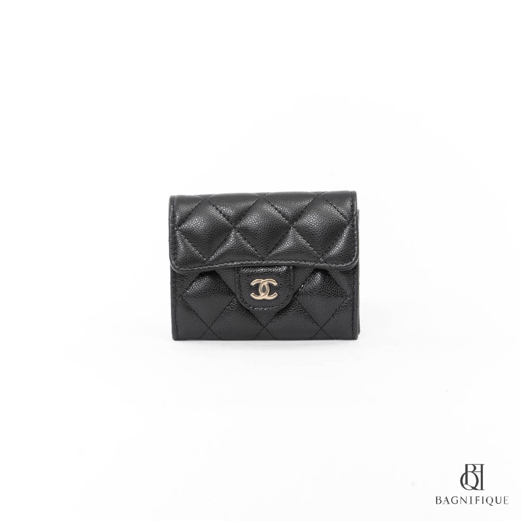 NEW CHANEL CARD HOLDER XL SHORT BLACK CAVIAR GHW