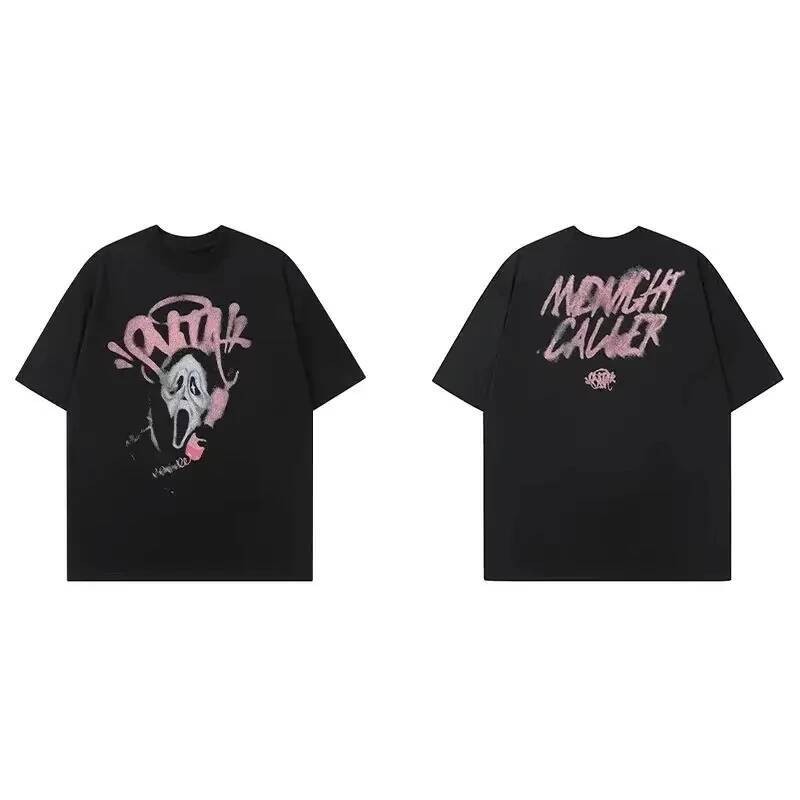 2025 Streetwear Y2K SYNA สนุกฮาโลวีน World Scream T เสื้อผู้ชายผู้หญิง Hip Hop พิมพ์ Tees Gothic แขน
