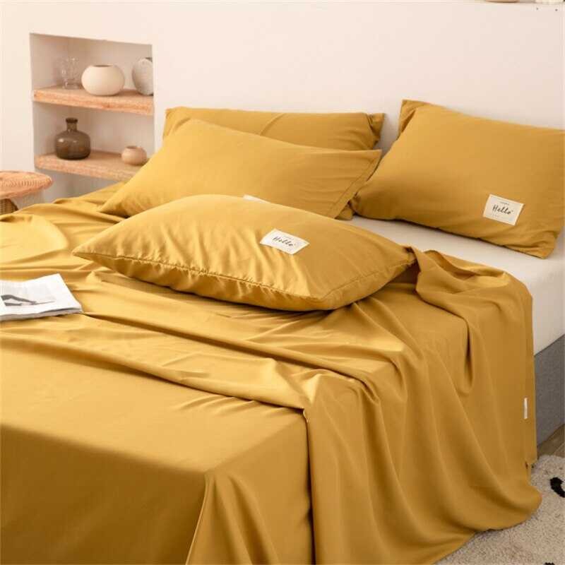 LY Washed Cotton Flat Bed Sheet Solid Bed Cover Single Double Queen King Size Bedsheet Ens Soft Bed
