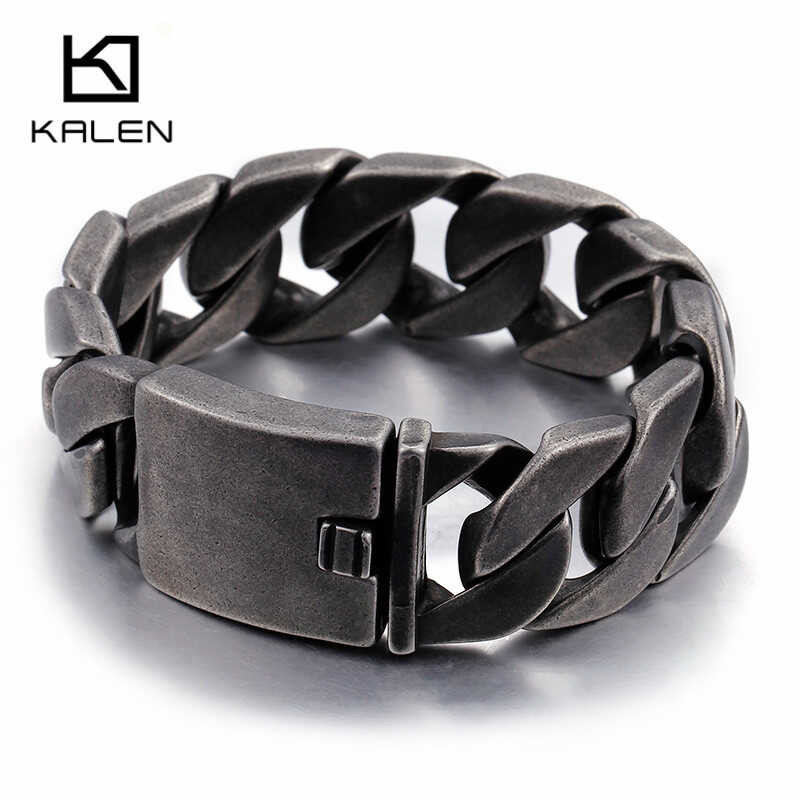 Kalen สร้อยข้อมือโซ่จักรยาน Matte สำหรับผู้ชายความกว้าง 25 มม. หนาหนา