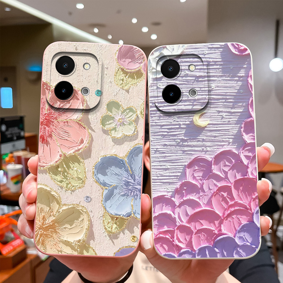 เคสโทรศัพท์สําหรับvivo Y28 4G 5Gปลอกป้องกันกล้องสแควร์ของเหลวแฟชั่นน่ารักPandaรูปแบบเปลือกปกหลังสําหรับVivoY28 Y 28 Capaกันชน