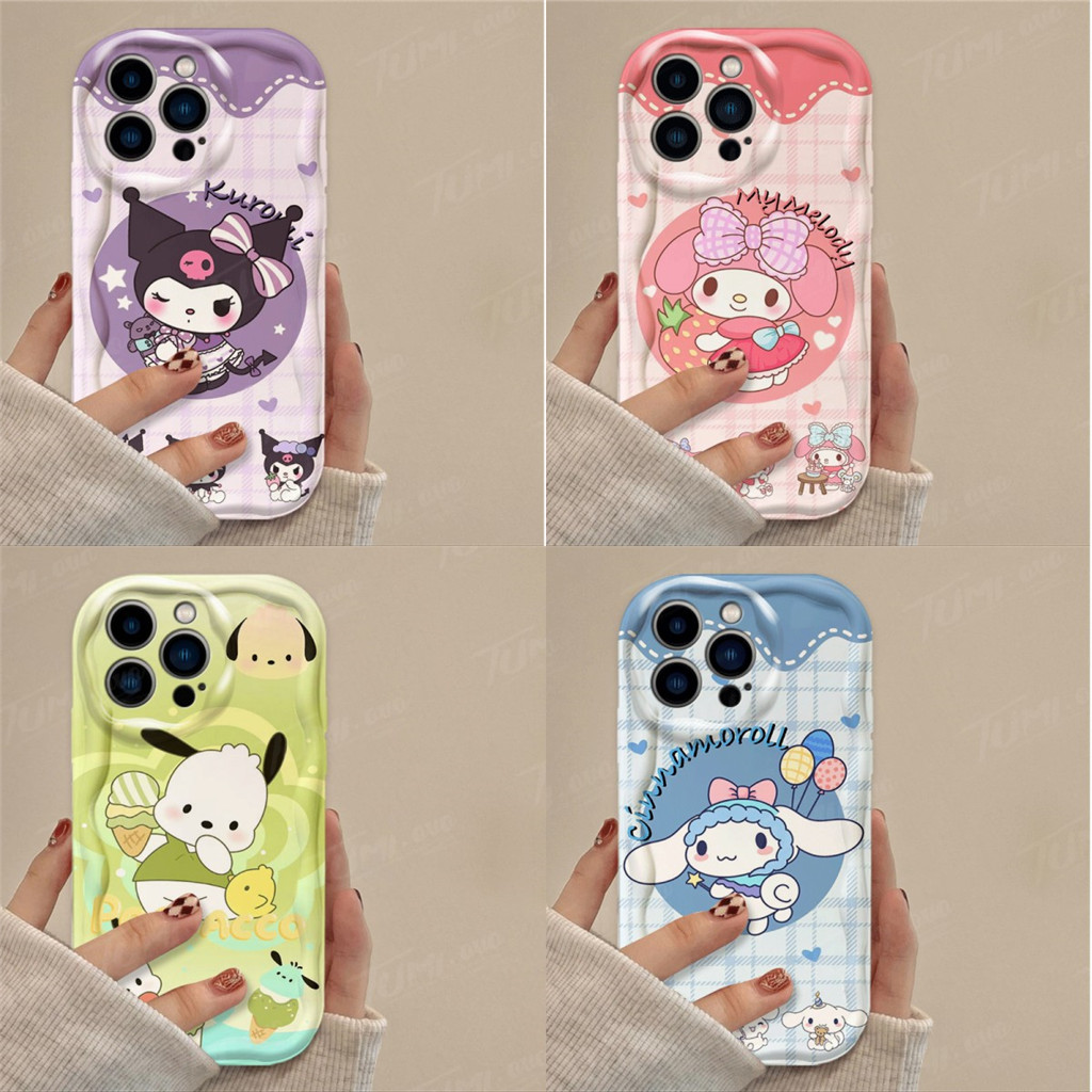 น่ารัก Sanrio Kuromi Cinnamoroll Kiity Melody Pochacco เคสโทรศัพท์สําหรับ OPPO A7 A5S A12 A72 A73 A53 A58 A59 A60 A58X A57S A57E A77S A78 ปลอกการ์ตูน Wave Soft TPU 维 三