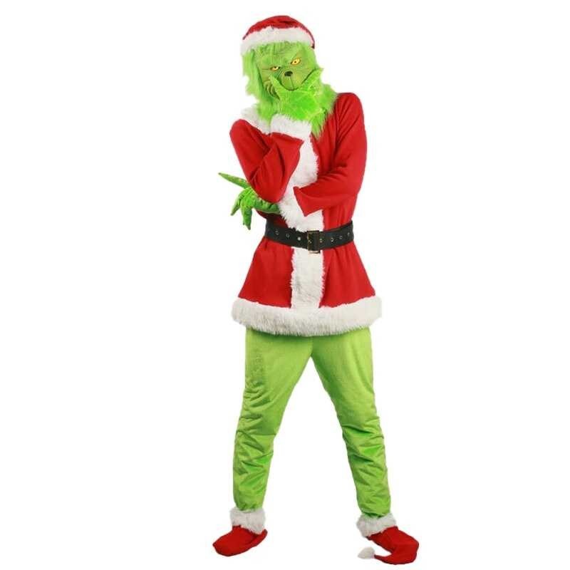 ❤ Halloween COSTUME Christmas Dress Green Hair Monster Grinch Party Adult Male Stage Costume