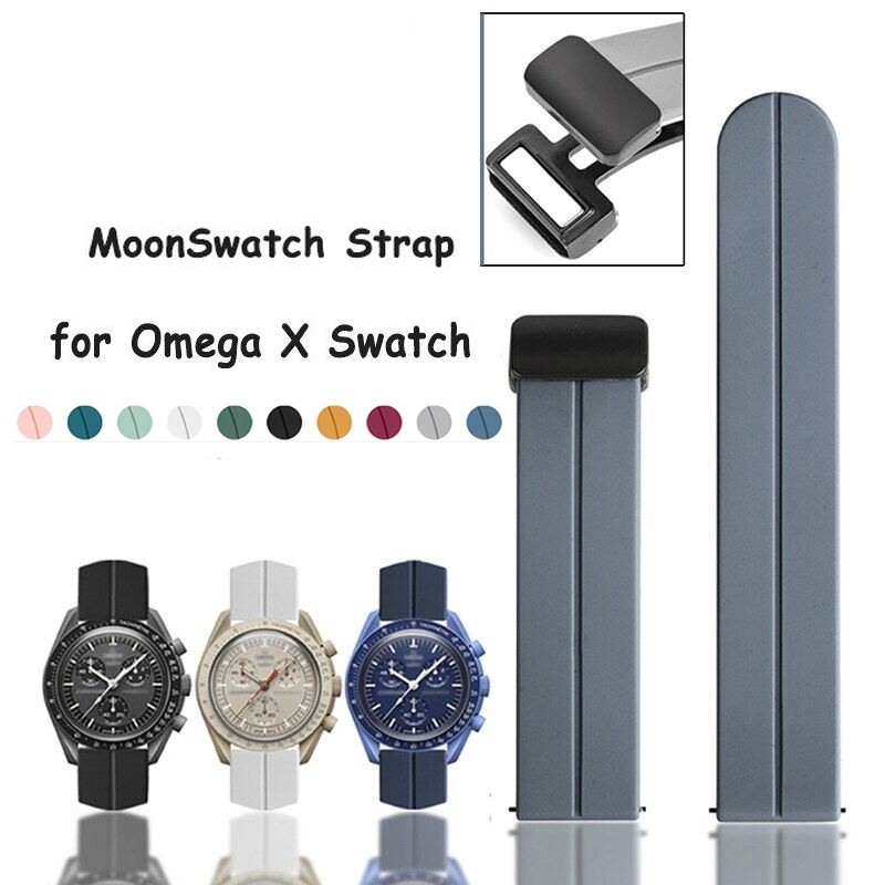 สายรัดซิลิโคนอ่อนนุ่มสําหรับ Omega X Swatch Joint MoonSwatch สายนาฬิกาผู้ชายผู้หญิงหัวเข็มขัดแม่เหล็กสายนาฬิกาสร้อยข้อมือ 20 มม.