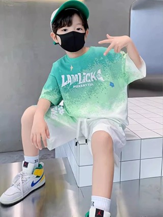 ones🌐 ชุดเด็กชายฤดูร้อน 2024 ใหม่ชุดกีฬาแขนสั้นแห้งเร็วหล่อเ…