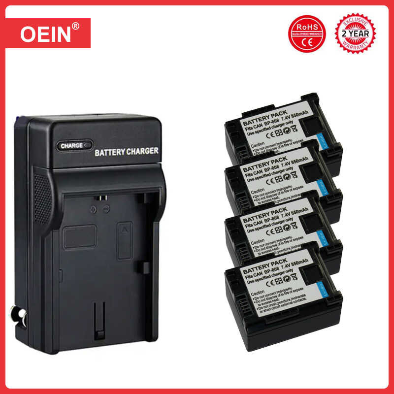 4Pcs 4 BP-808 808 Battery Pack+LED USB Charger for Canon BP-827 BP 827 BP-819 BP-807 BP-809 XA10