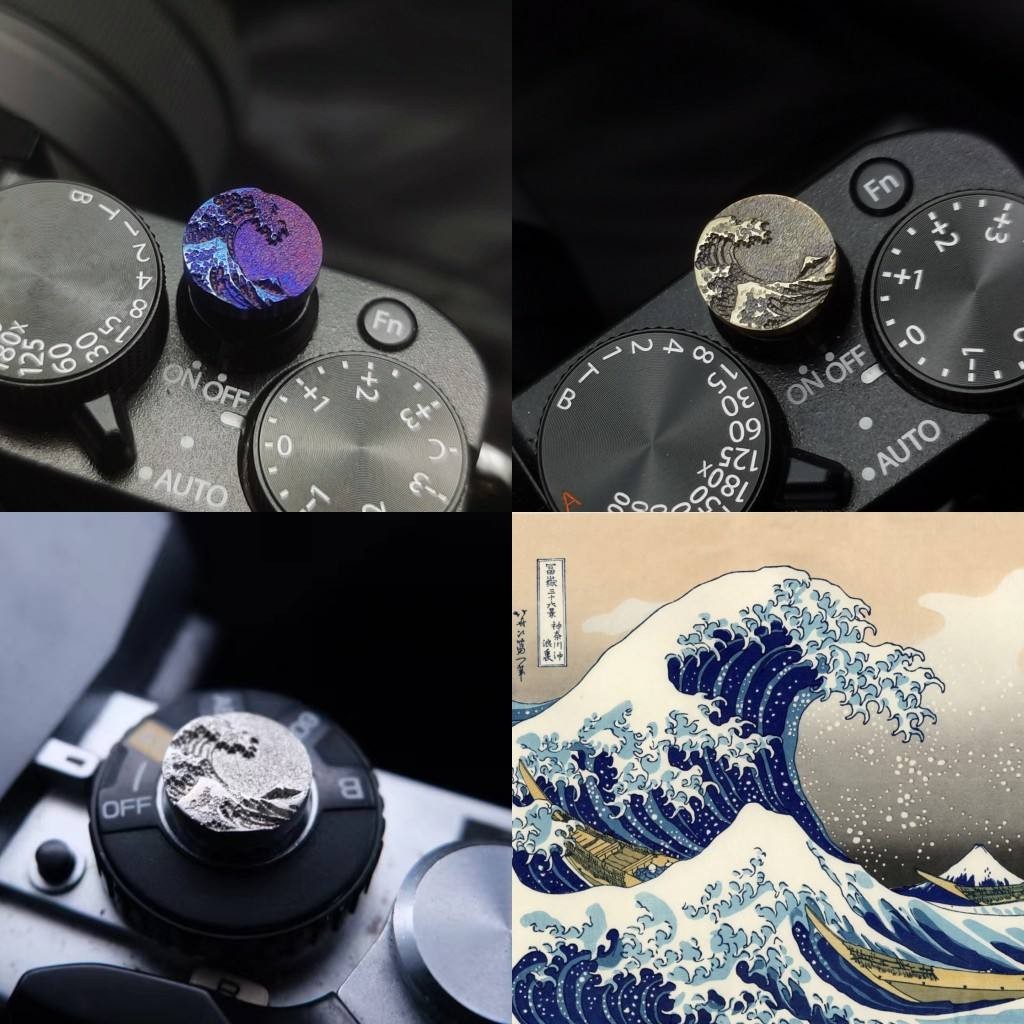 ปุ่มชัตเตอร์กล้องเหมาะสําหรับ Fuji Nikon ZF Leica Sony Copper Titanium Metal Relief Ukiyo-e Wave Keycap