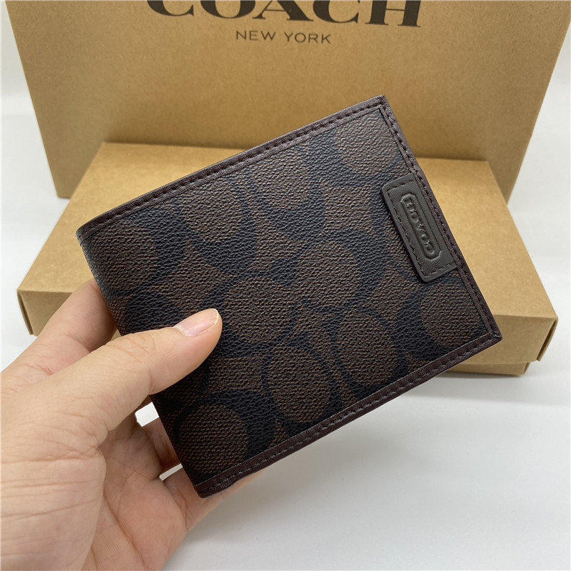 กระเป๋าสตางค์ COACH F74736 หนังแท้ 100% ใบสั้น พับได้ ใส่บัตรได้ สําหรับผู้ชาย