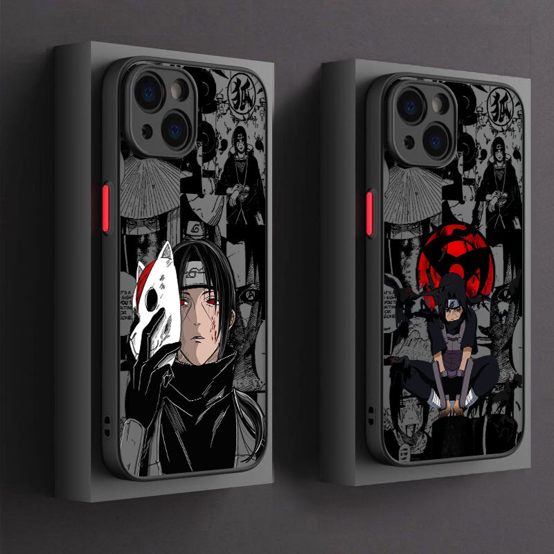 สีดําศิลปะนารูโตะอิทาจิการ์ตูนเคสโทรศัพท์สําหรับiphone 15 11 14 Plus 16 Pro Max 12 13 Miniซิลิโคนปลอก16Pro 15Plusโปร่งใสFrostedกันกระแทกเกราะปก
