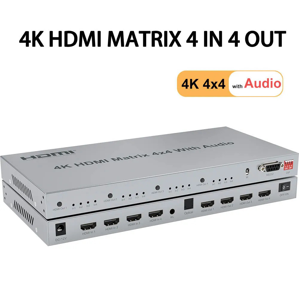 4k 60Hz 4x4 HDMI Matrix Switch Video จําหน่าย 4 in 4 Out HDMI Matrix Splitter Switcher พร้อมเสียง RS