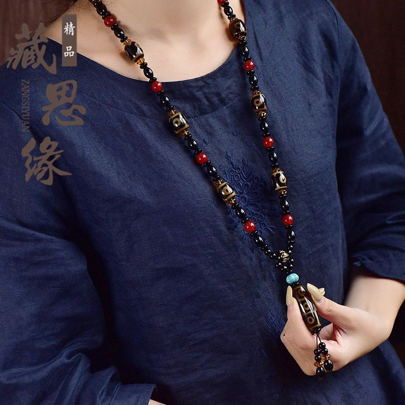 เครื่องประดับ สร้อยคอ จี้ลูกปัดหินอาเกต สไตล์ทิเบต สําหรับผู้ชาย และผู้หญิง 0CDX