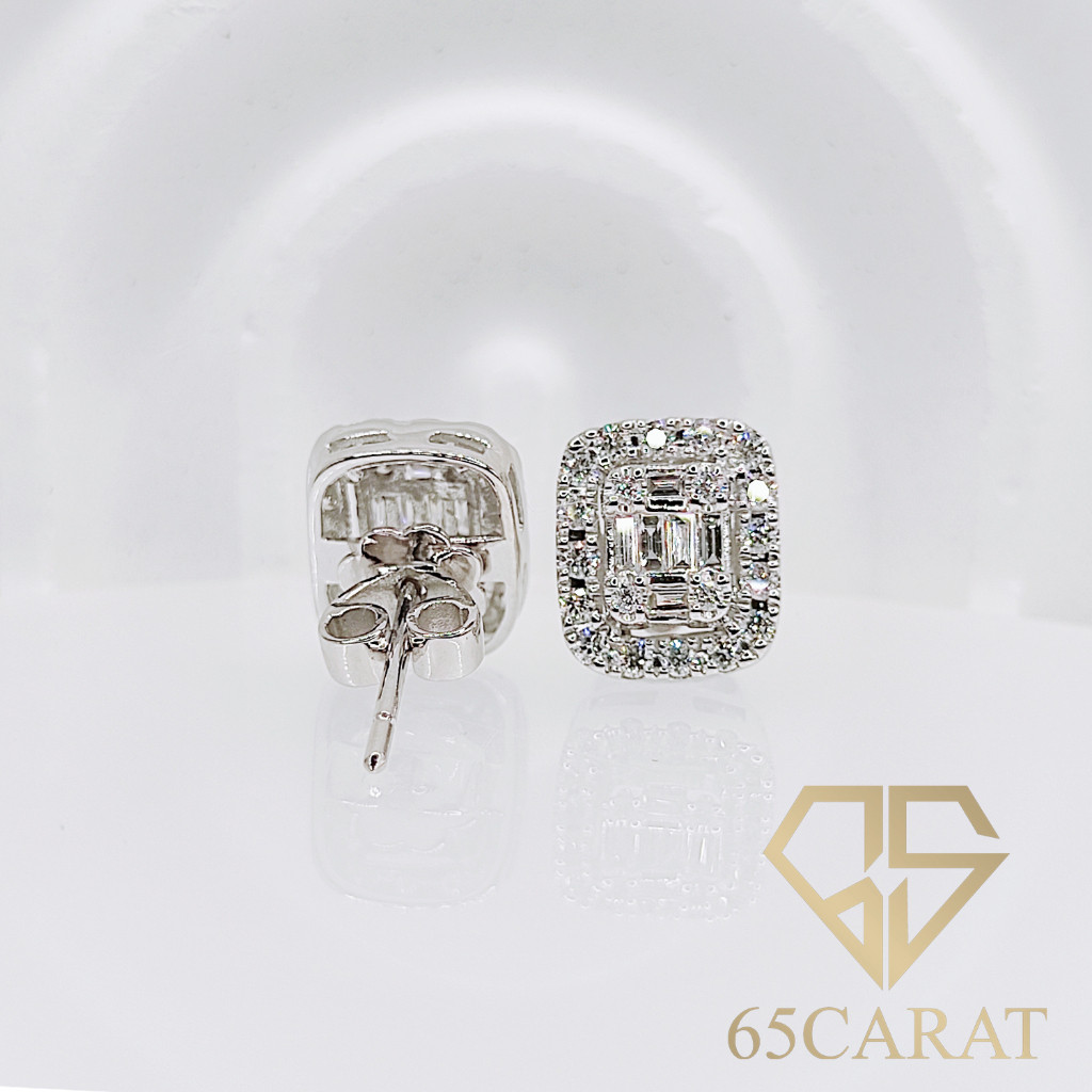 65Carat - ต่างหูเพชรแท้ เพชรเบลเยี่ยมคัทน้ำ100 น้ำหนัก 0.65 กะรัต ทองคำแท้ 9K{37.5%}