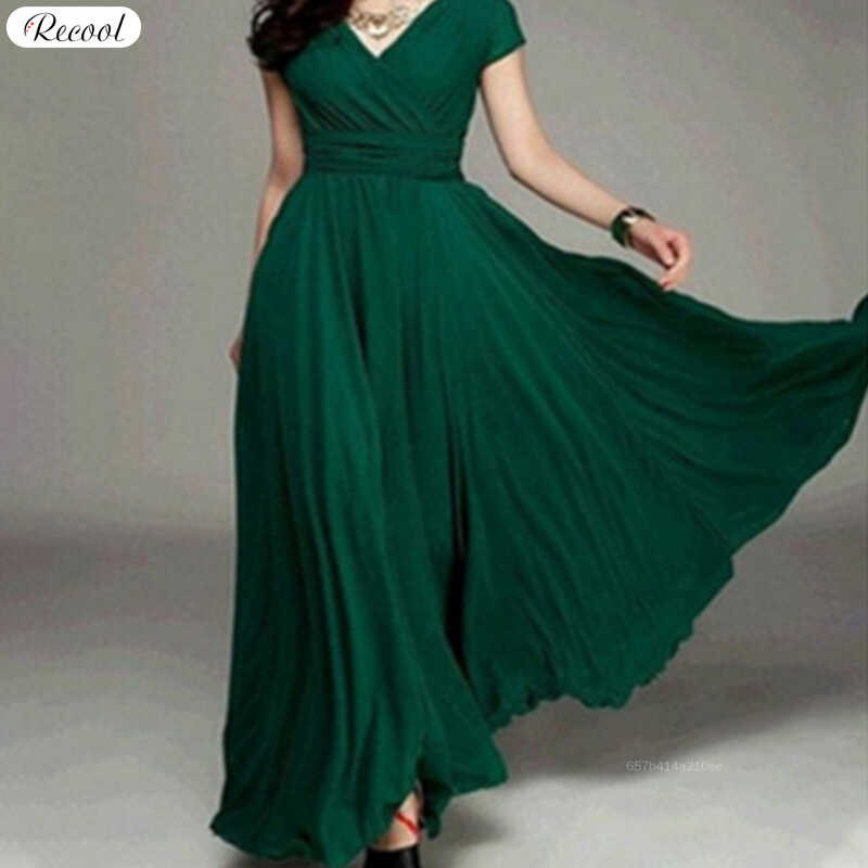 ❤ Recool Women's Chiffon Long V Neck Evening Dress Wedding Guest Dresses For Outdoor Daily Out