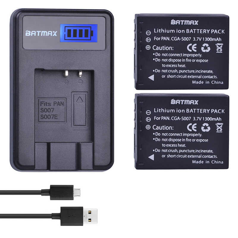 Batmax d 2 ชิ้น 1300mAh CGA-S007 S007A + เครืองชาร์จ LCD สำหรับ Panasonic DM