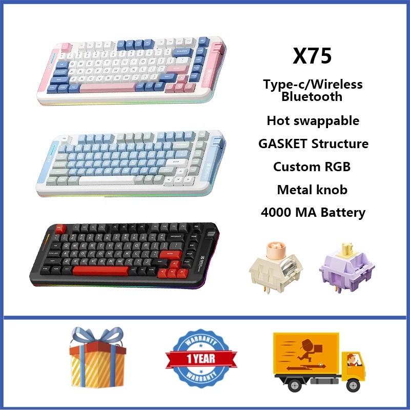 Mchose X75 คีย์บอร์ดไร้สาย RGB 82 คีย์ พร้อมลูกบิด