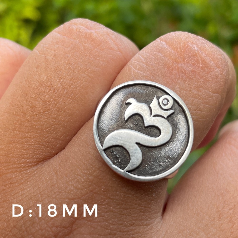 ของแท้ 925 Balinese แหวนเงินเงินแกะสลัก Omkara Aum รอบบาหลีผู้หญิงผู้ชายชาติพันธุ์ที่กําหนดเอง