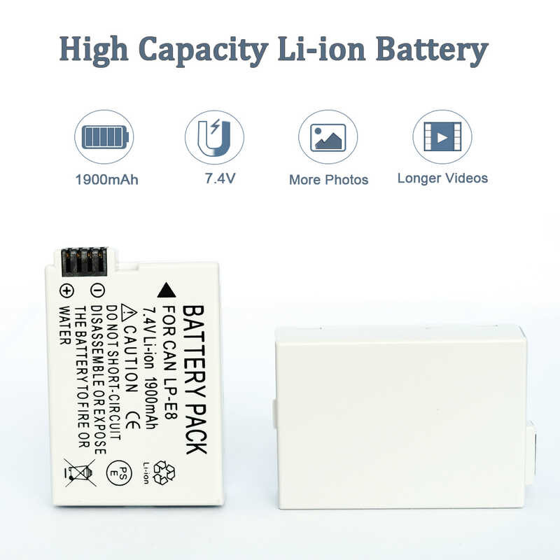 Δ แบตเตอรี่ Lp-E8 Lpe8 E8 สำหรับ Canon EOS 550D 600D 650D 700D T2i T4i T5i แบ