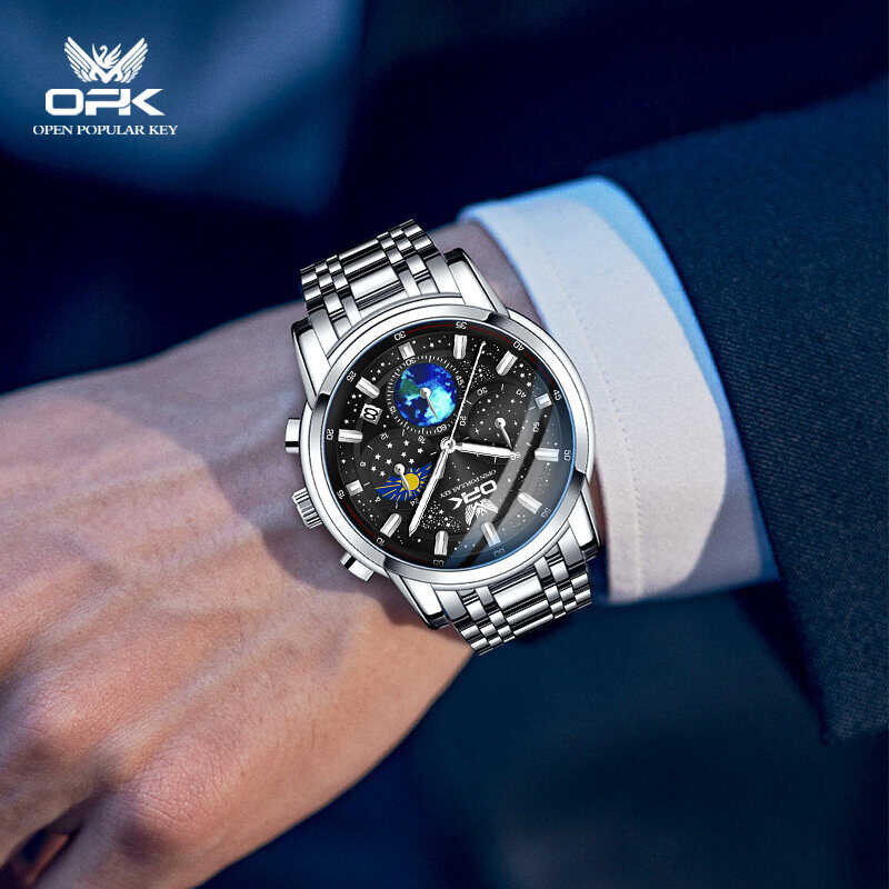 2026 OPK Multifunction Watch For Men Original Waterproof Fashion Starry Dial Import Movement 24H Moo