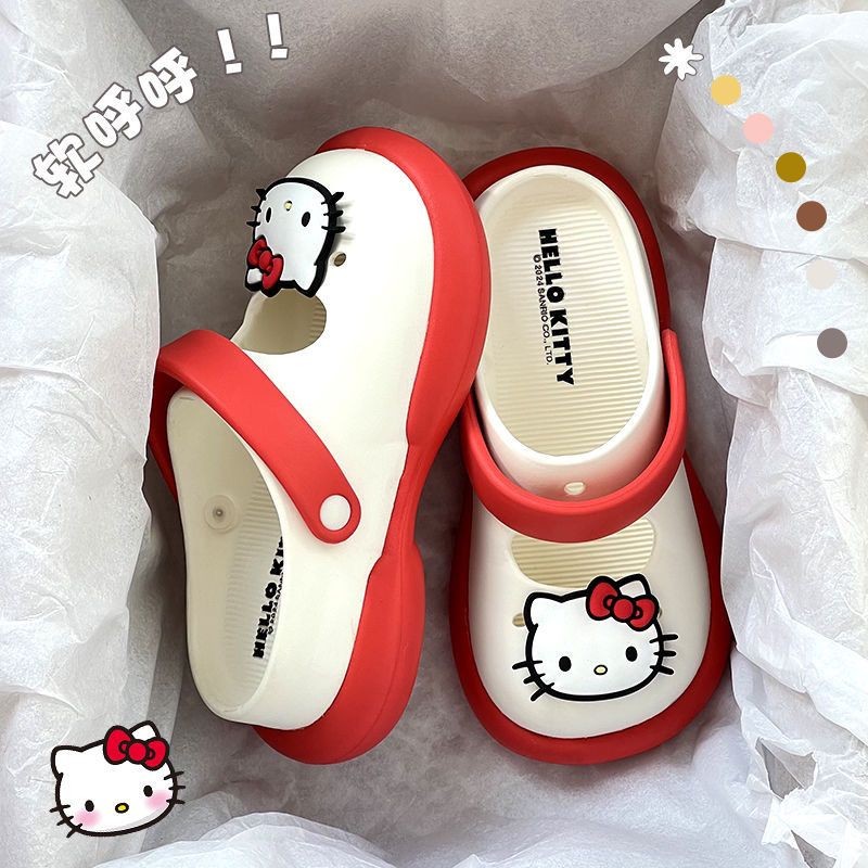 Hellokitt รองเท้าแตะนักเรียนหญิงน่ารักสวมใส่ด้านนอก Mary Jane Hole รองเท้า Anti-slip Beach toe-toe Sand