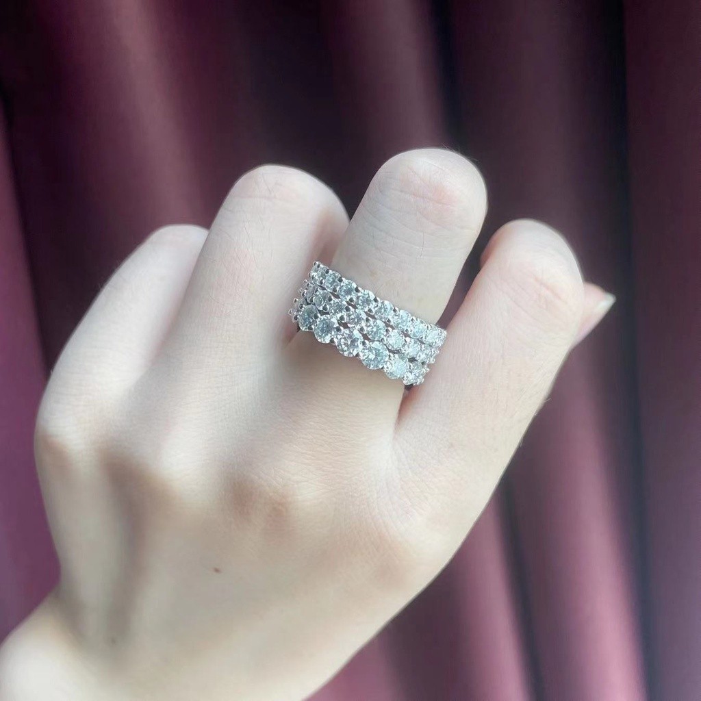 7.5ct เต็มนิรันดร์แหวน 4 มม.จริง Moissanite แหวนรวม 5.0ct Stack Moissanite Diamond Band แหวนหมั้นสํ