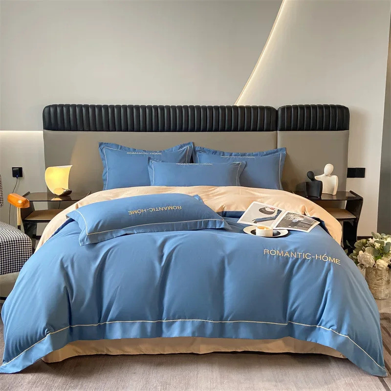 staple Pure long bedding set of four, all cotton matte bed sheet and duvet cover