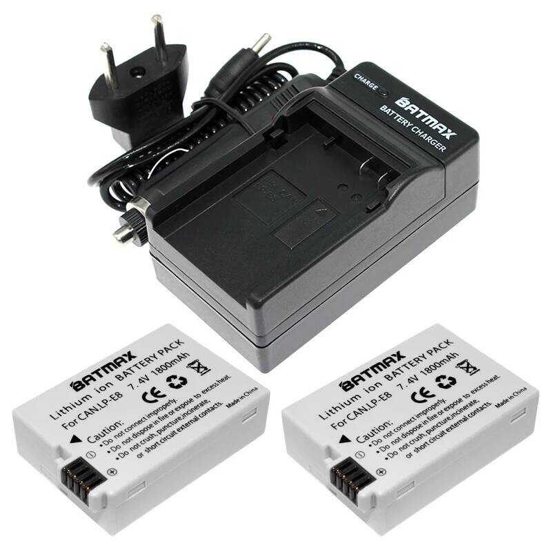 ▥ 2Pcs 1800Mah Li-Ion LP E8แบตเตอรี่ Pack + AC ที่ชาร์จแบตในรถชุดสำหรับ Canon Lp-E8 5D, 700D50d