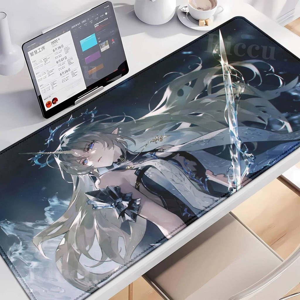 HD Cartethyia Wuthering Waves แผ่นรองเมาส์ยางเกมแล็ปท็อป Play Mat ขนาดใหญ่พิเศษ Kawaii แผ่นรองเมาส์กันลื่นอุปกรณ์เสริมสําหรับเล่นเกม XXL