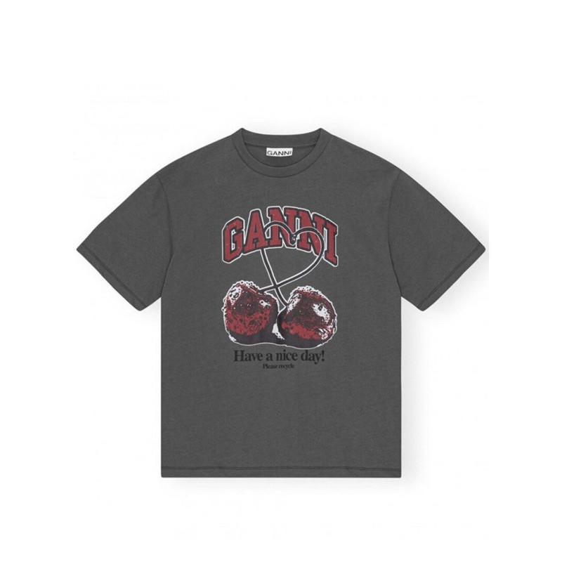 ♞,♘,♙Ganni Future Heavy Cherry Drop Shoulder T-shirt RCX