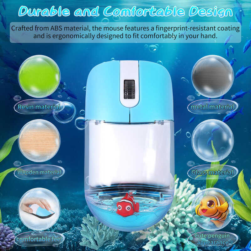 Frutiger Aero Aqua Liquid Mouse น่ารักลอย Aquarium สัตว์เมาส์ 2.4G + บลูทูธไร้สาย Optical Ocean ตุ๊ก