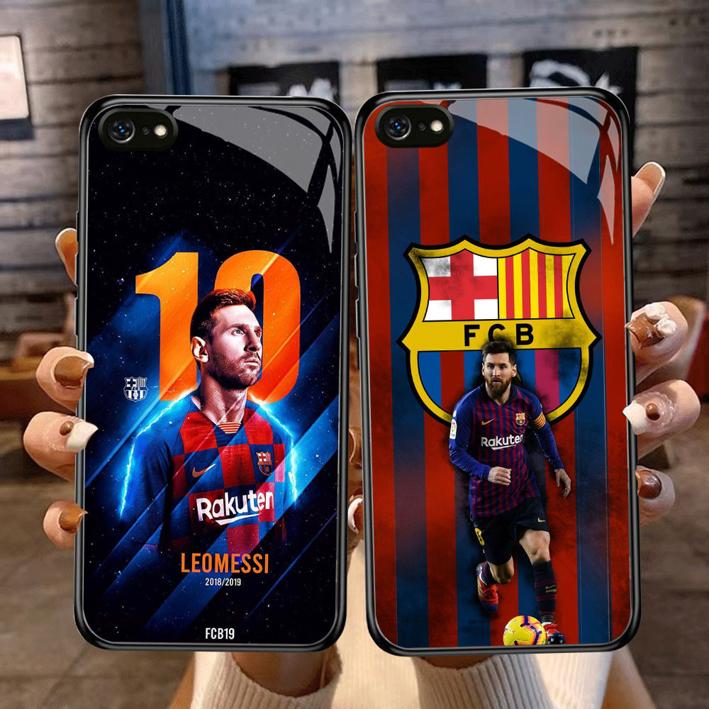 DF-87 Messi in Barcelona Club TPU HD Glass Casing สําหรับ iPhone 6 6S 7 8 Plus SE X XS XR Max